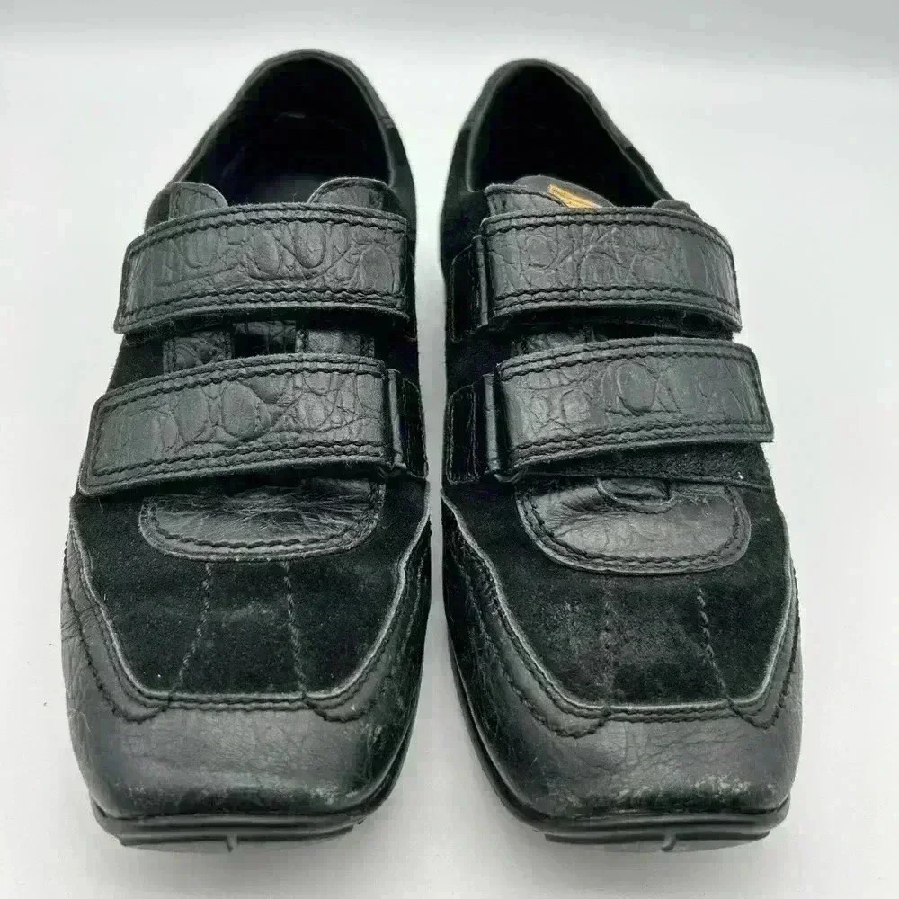 Louis Vuitton Sneakers Women Black Leather suede hook loop closure 36